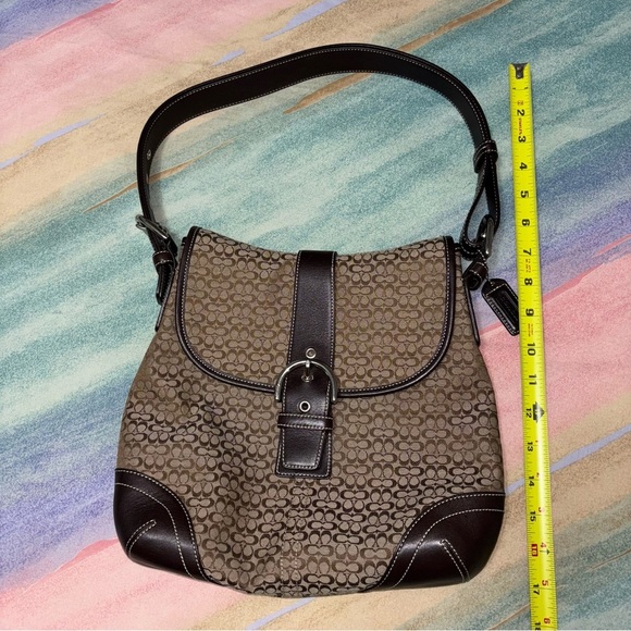 Coach Purse Crossbody Bag Brown Leather Light Fabric Canvas K3M-6376 Authentic - Picture 15 of 15